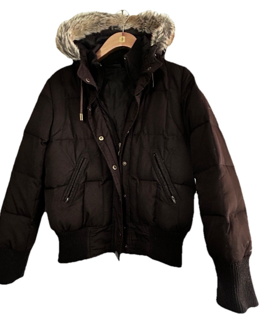 DKNY Sport Women's M Brown Logo Puffer Hooded Weatherproof Jacket M SKU 7073