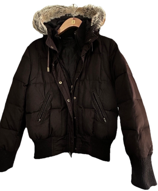 DKNY Sport Women's M Brown Logo Puffer Hooded Weatherproof Jacket M SKU 7073