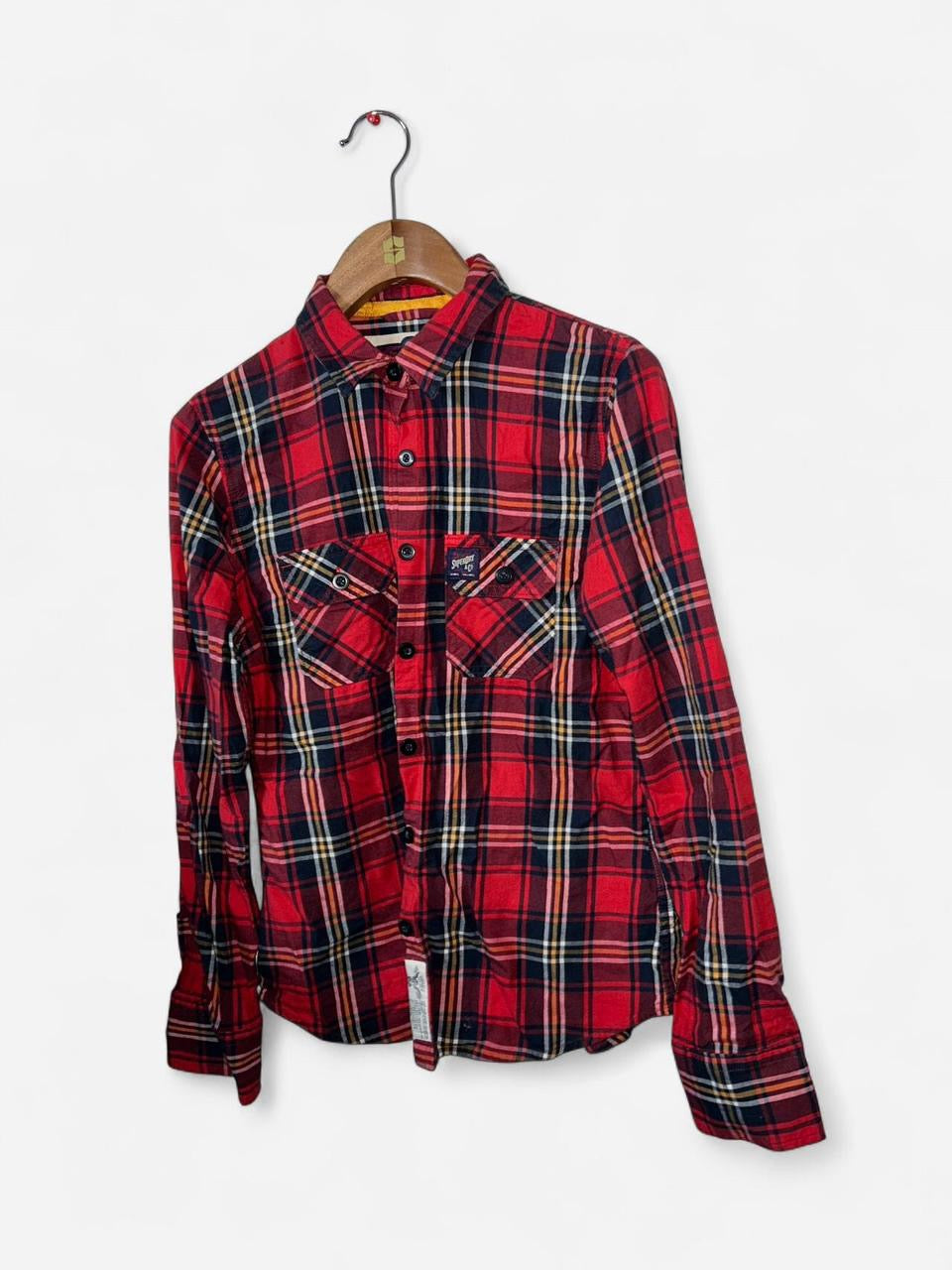 Superdry & Co pre-owned button-down blouse in a multi-coloured tartan check pattern.