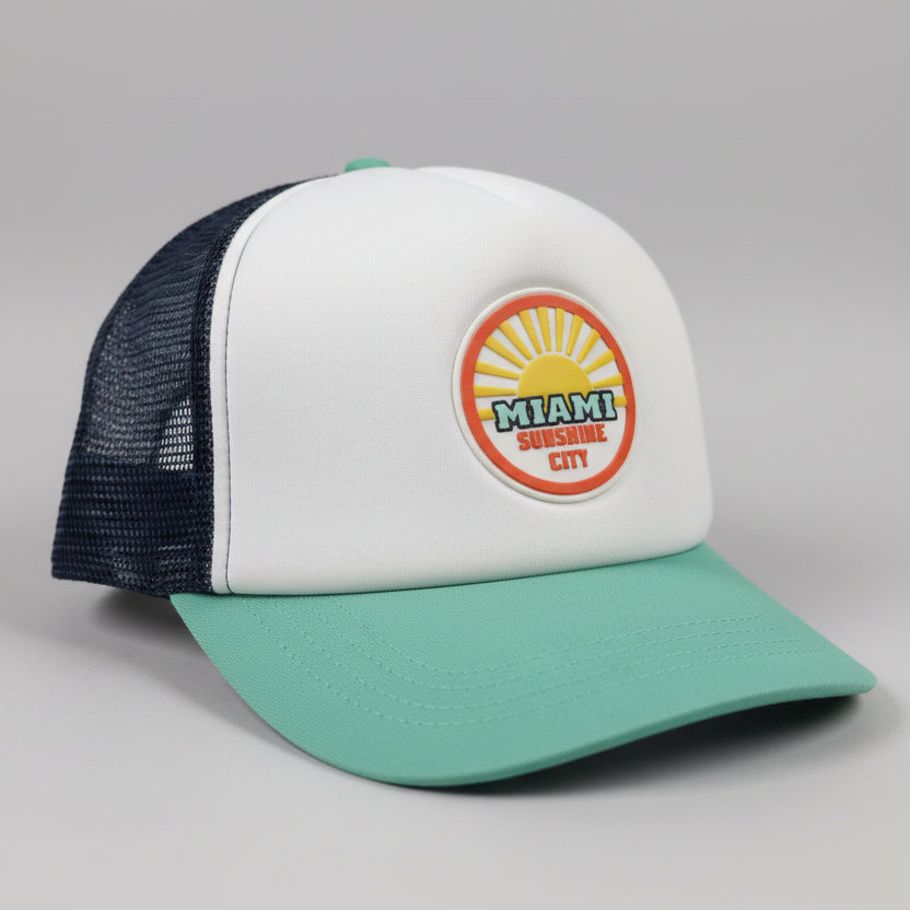 Vintage kids 11-13 yrs Miami sunshine city logo multi colorblock trucker hat SKU 7281