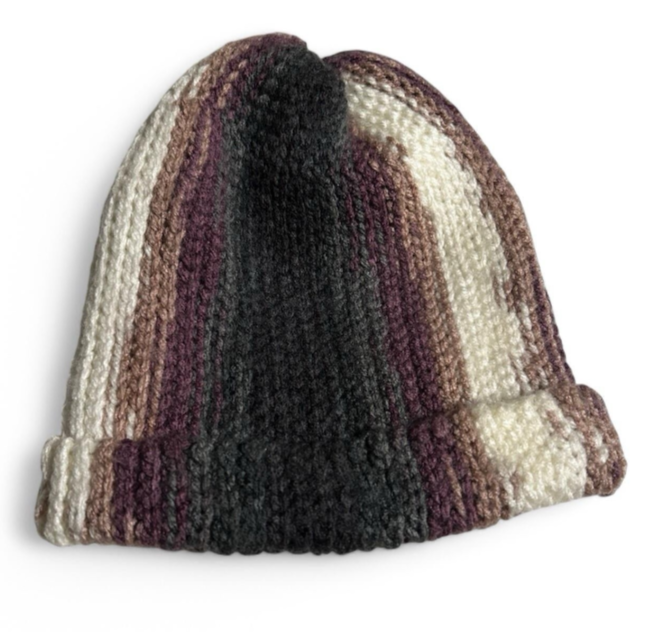 Unisex Cuffed brown multi Winter Knit Hat Tabbogan Stocking Cap Brown SKU 6791