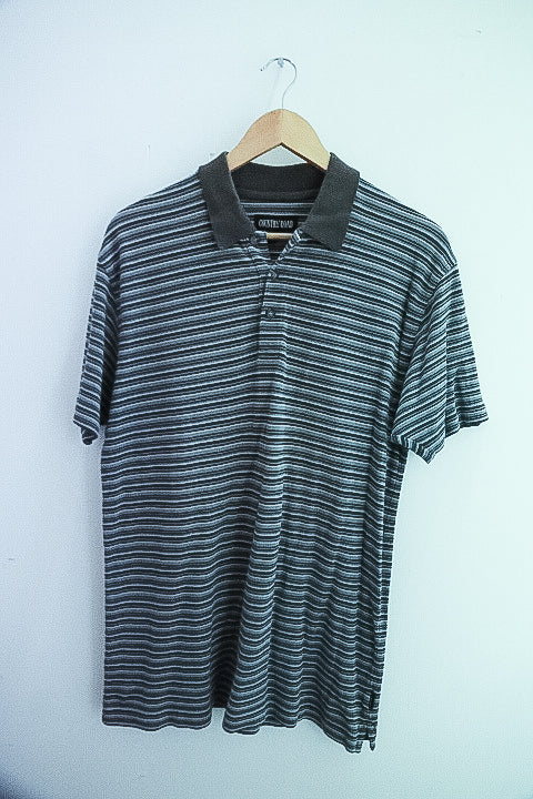 Vintage Country road grey stripped mens medium polo shirt