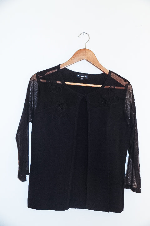 Vintage womens Statement waterfall black viscose blouse