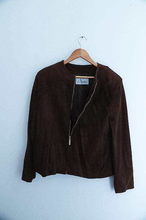 Vintage J.Taylor brown suede collarless full zip jacket size 18