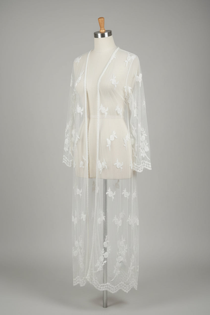 Vintage womens white lace kimono beach dress