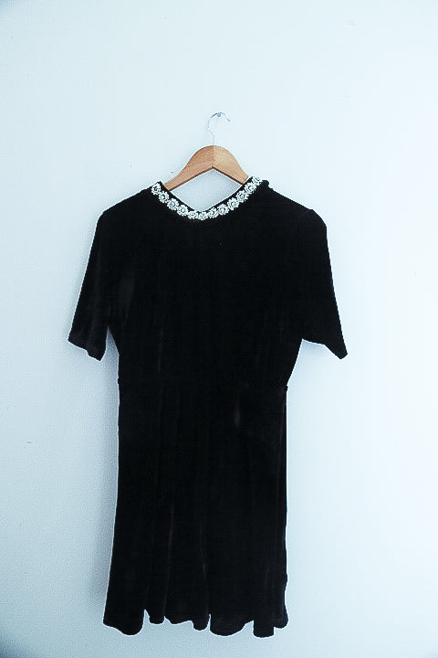 Vintage Oh my love black velvet embellished collar maxi dress size 8/10