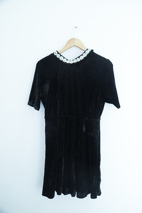 Vintage Oh my love black velvet embellished collar maxi dress size 8/10