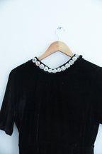Vintage Oh my love black velvet embellished collar maxi dress size 8/10