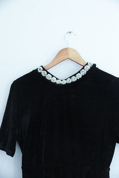 Vintage Oh my love black velvet embellished collar maxi dress size 8/10
