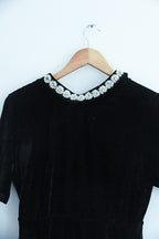 Vintage Oh my love black velvet embellished collar maxi dress size 8/10