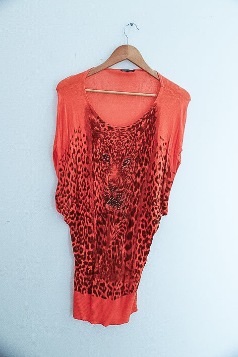 Vintage Charbell paris orange leopard pattern maxi dress