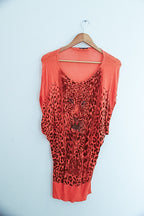 Vintage Charbell paris orange leopard pattern maxi dress