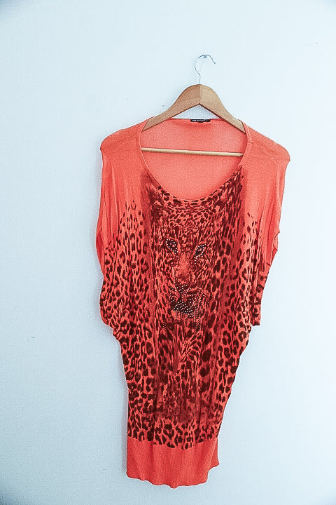 Vintage Charbell paris orange leopard pattern maxi dress