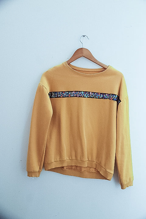 Vintage girls sequin mustard yellow sweatshirt