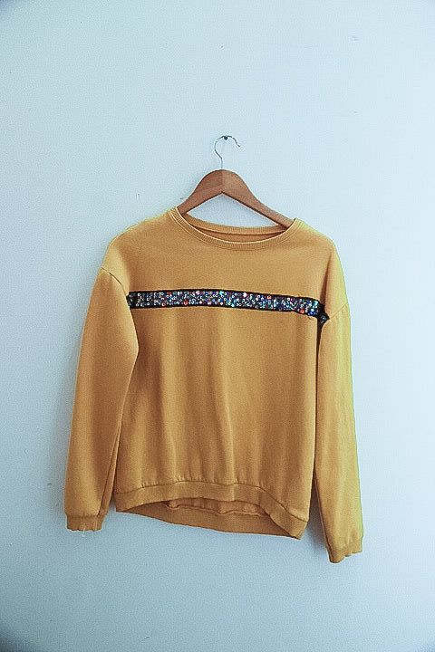 Vintage girls sequin mustard yellow sweatshirt