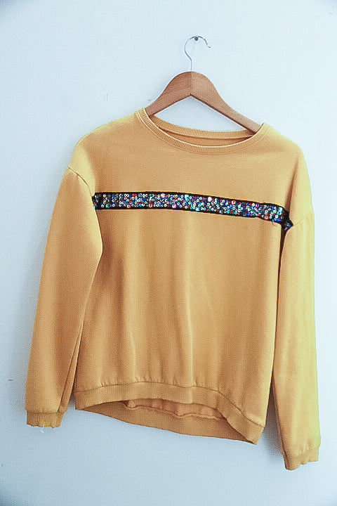 Vintage girls sequin mustard yellow sweatshirt