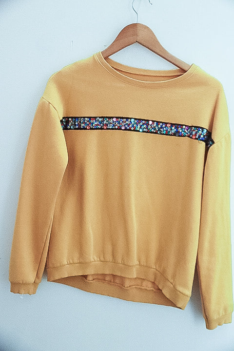 Vintage girls sequin mustard yellow sweatshirt