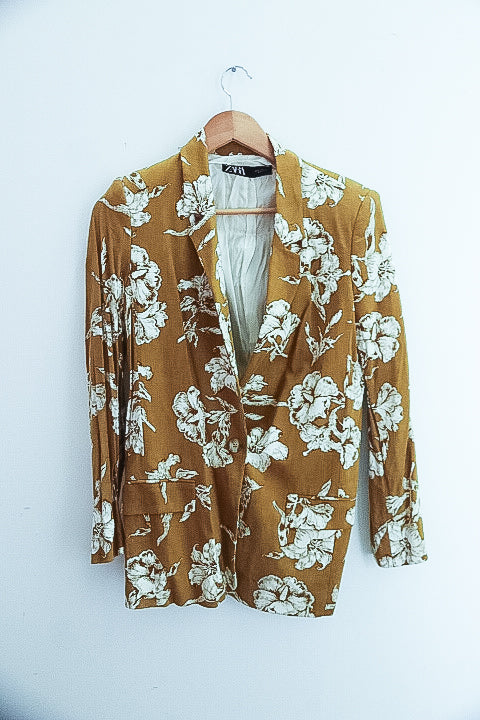 Vintage zara cream floral pattern womens blazers