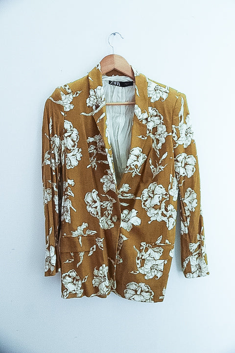 Vintage zara cream floral pattern womens blazers