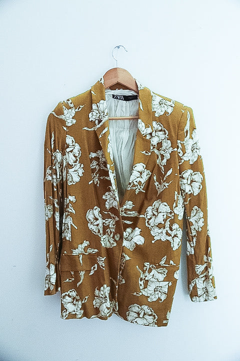 Vintage zara cream floral pattern womens blazers