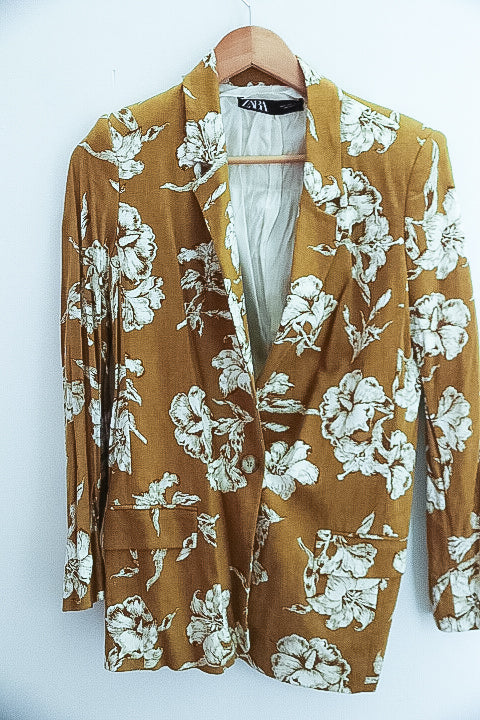 Vintage zara cream floral pattern womens blazers
