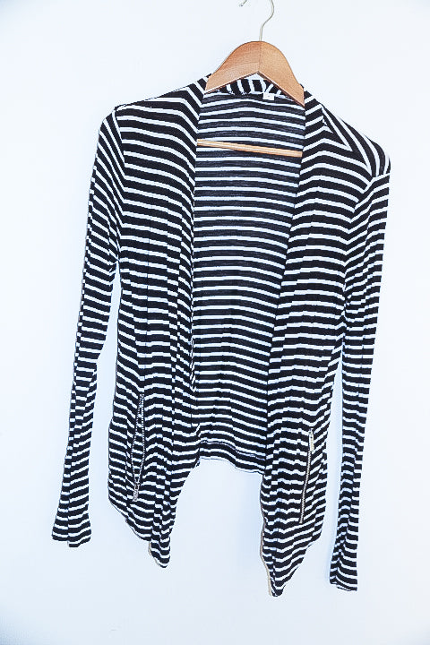 Vintage Womens Calvinklein black and white striped small waterfall cardigan