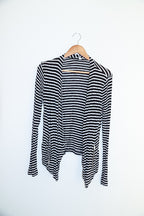 Vintage Womens Calvinklein black and white striped small waterfall cardigan
