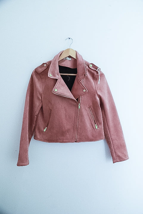 Suede faux peach biker waterproof jacket