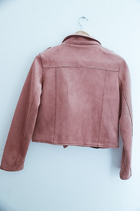 Suede faux peach biker waterproof jacket