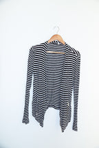Vintage Womens Calvinklein black and white striped small waterfall cardigan