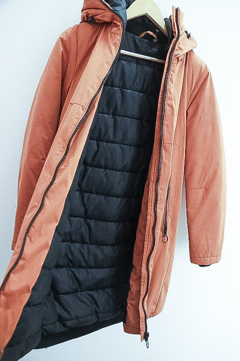Vintage large waterproof womens brown reversible jacket hoodie