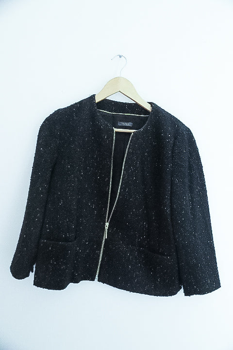 Vintage Espirit womens black metallic full zip collarless blazers jacket