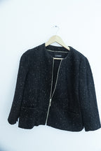 Vintage Espirit womens black metallic full zip collarless blazers jacket