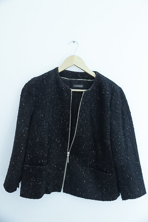 Vintage Espirit womens black metallic full zip collarless blazers jacket