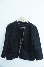 Vintage Espirit womens black metallic full zip collarless blazers jacket