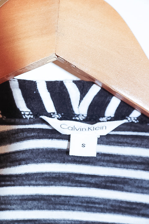 Vintage Womens Calvinklein black and white striped small waterfall cardigan