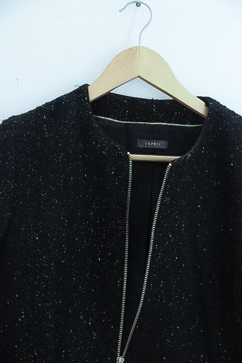 Vintage Espirit womens black metallic full zip collarless blazers jacket