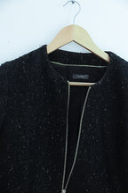 Vintage Espirit womens black metallic full zip collarless blazers jacket