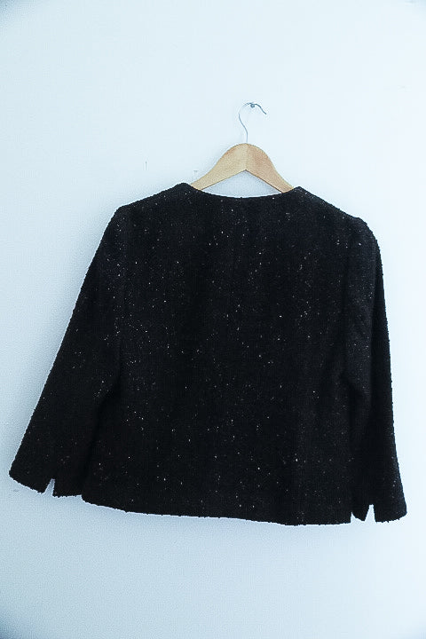 Vintage Espirit womens black metallic full zip collarless blazers jacket