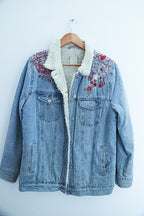Vintage Faux fur denim floral print blue jacket