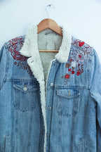 Vintage Faux fur denim floral print blue jacket