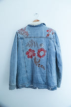 Vintage Faux fur denim floral print blue jacket