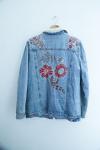 Vintage Faux fur denim floral print blue jacket