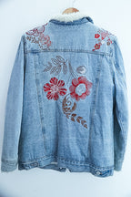 Vintage Faux fur denim floral print blue jacket