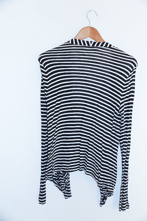Vintage Womens Calvinklein black and white striped small waterfall cardigan