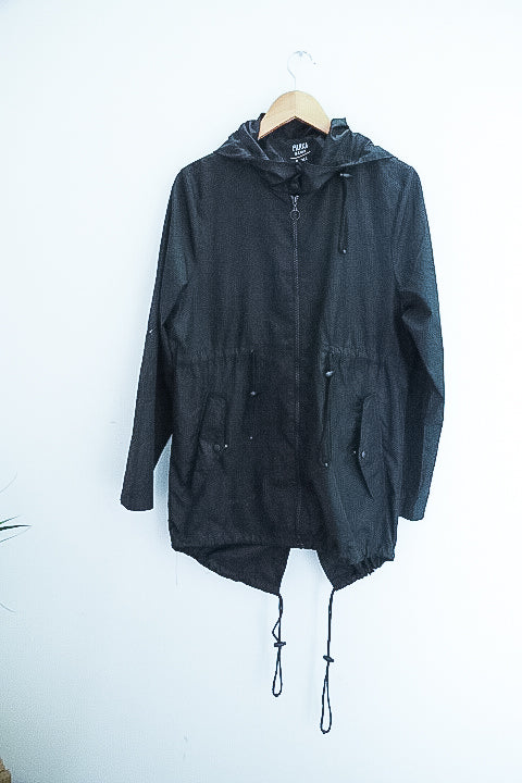 Vintage Parka small black waterproof full zip raincoat