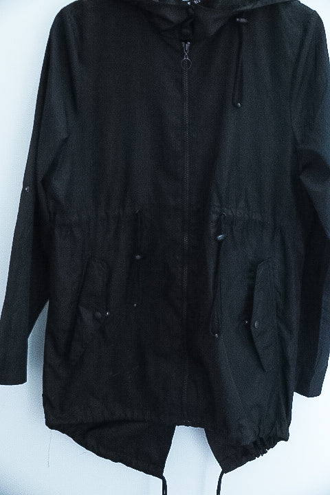 Vintage Parka small black waterproof full zip raincoat
