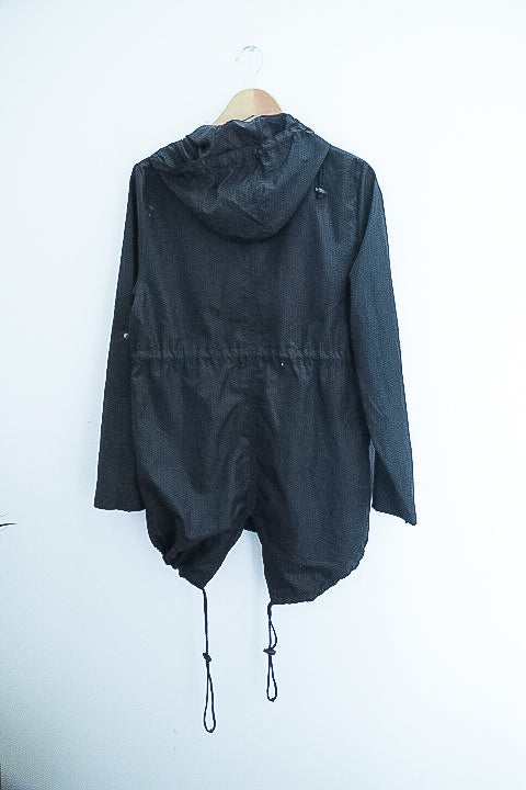Vintage Parka small black waterproof full zip raincoat