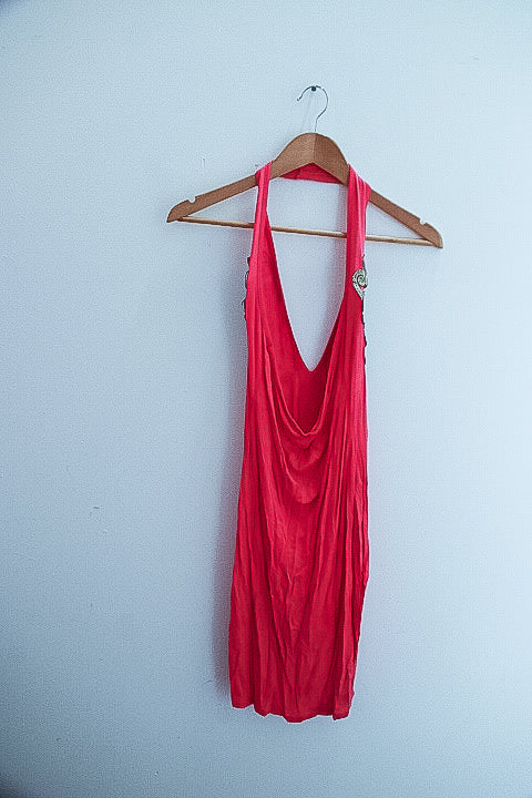 Vintage pink floral embroidery sexy mini dress size 8/10