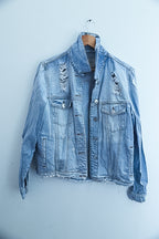 Vintage womens blue denim jacket with tears size 14